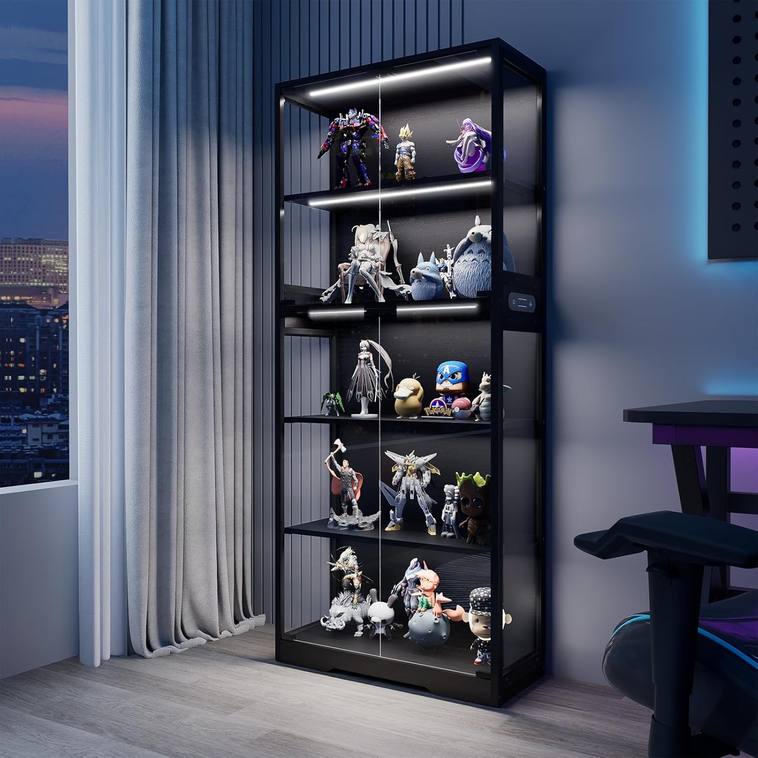 Laptop Accessories Light - 5-Tier Display Cabinet, Bookcase with Glass